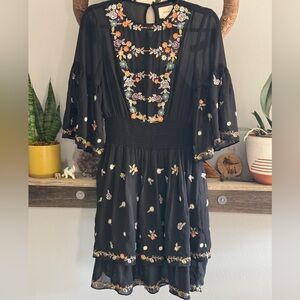 Mauve Floral embroidered black dress